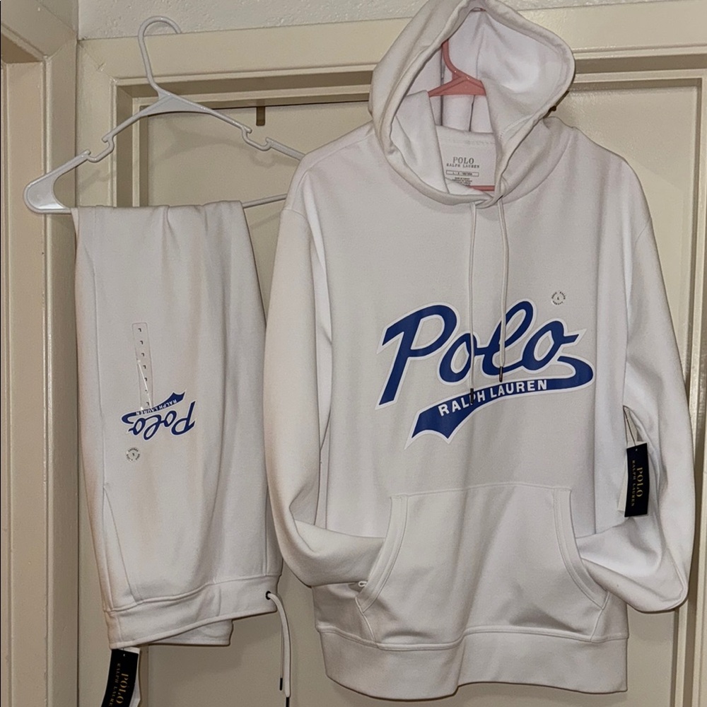 POLO RALPH LAUREN LOGO, White & Blue Hoodie Set🔥🔥🔥 NEW!! LARGE